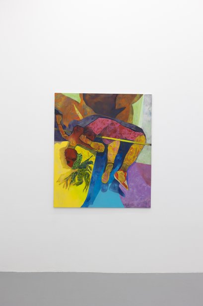 Amna Elhassan, Jump Higher, 2023, Acryl auf Leinwand, 140 x 120 cm © basis e.V., Foto: Nathalie Zimmermann