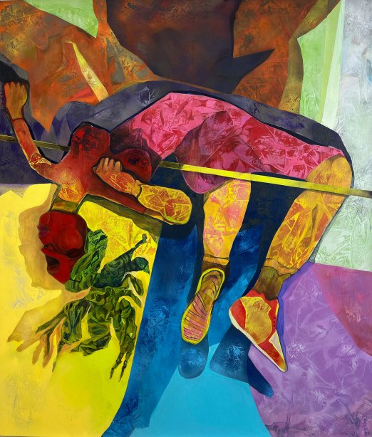 Amna Elhassa, Jump Higher, 2023, Acrylic on canvas, 140 x 120 cm, photo: Sakhile&Me 